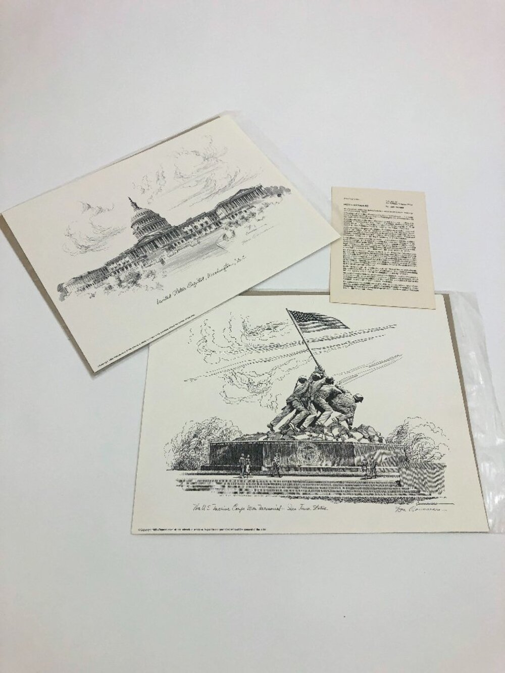 Lithographs Set-2 Iwo Jima Memorial & US Capital Signed Don Cannavaro 11x14inch
